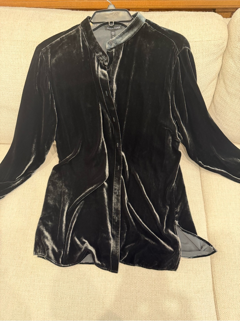 Eileen Fisher Black Velvet Button-Down Shirt